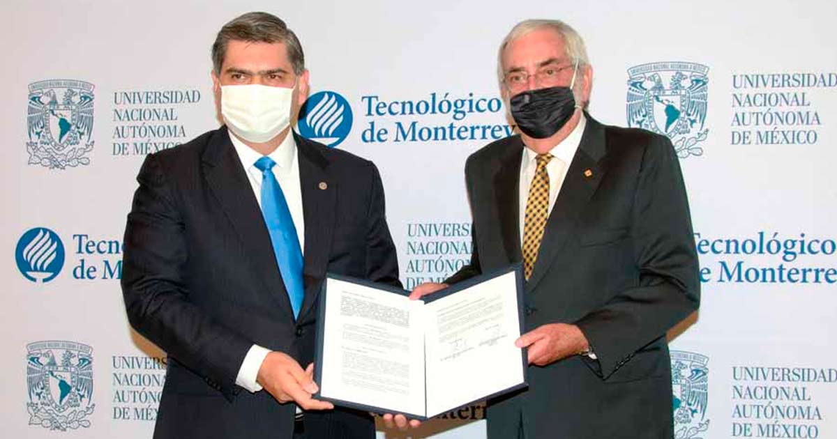 David Garza (izq.), rector y presidente del Tec de Monterrey; y Enrique Graue, rector de la UNAM acordaron impulsar el ecosistema cientfico y de investigacin del pas.